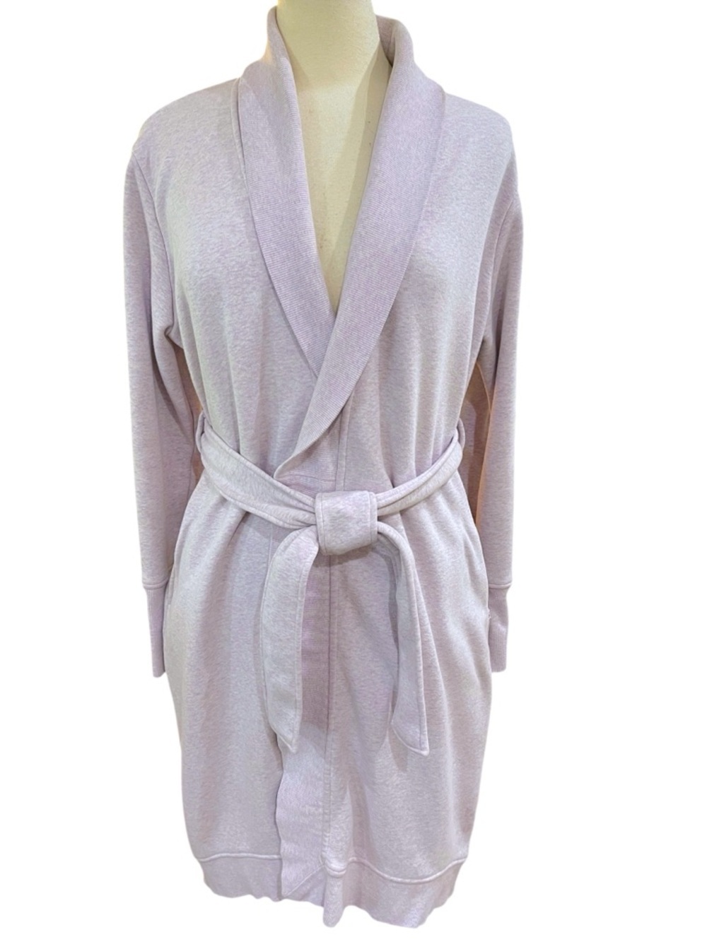UGG Fleece Backed Sweatshirt Fabric Shawl Collared Tie Robe SZ M Lilac Purple